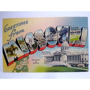 Greetings From Missouri Large Big Letter Postcard Linen Vintage Tichnor Unused